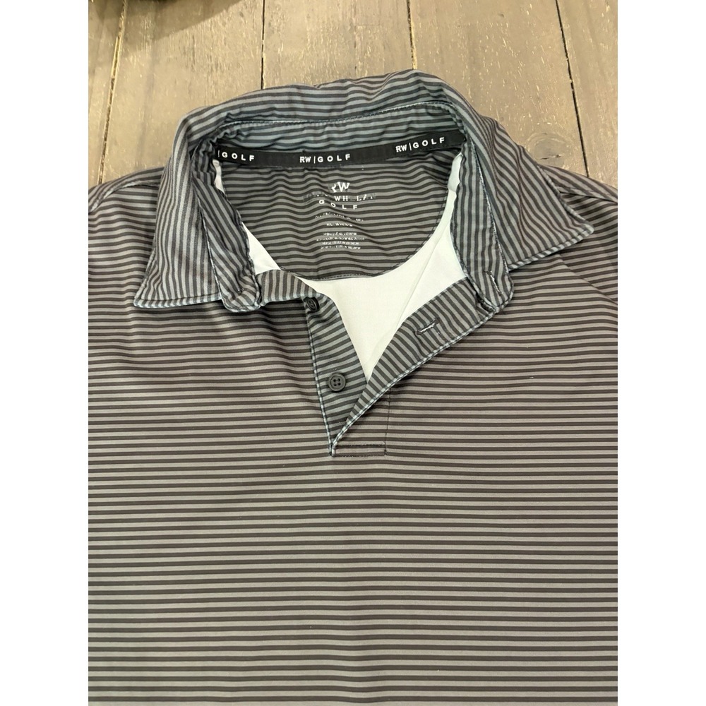 Rorie Whelan Mens Large Striped Brown Golf Polo Shirt Short Sleeve Spread Collar